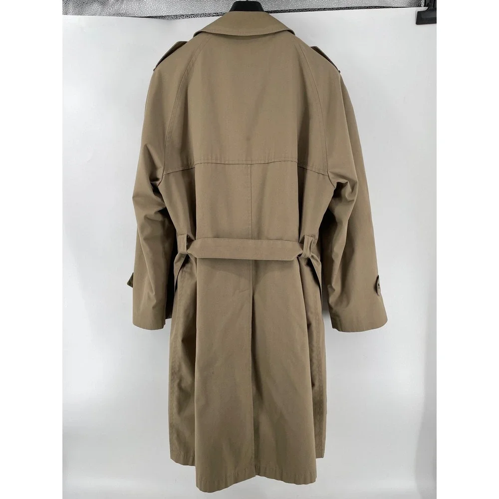 Vintage Gleneagles Trench Coat Men 44R Tan Faux Fur Lined Belted Double Breasted